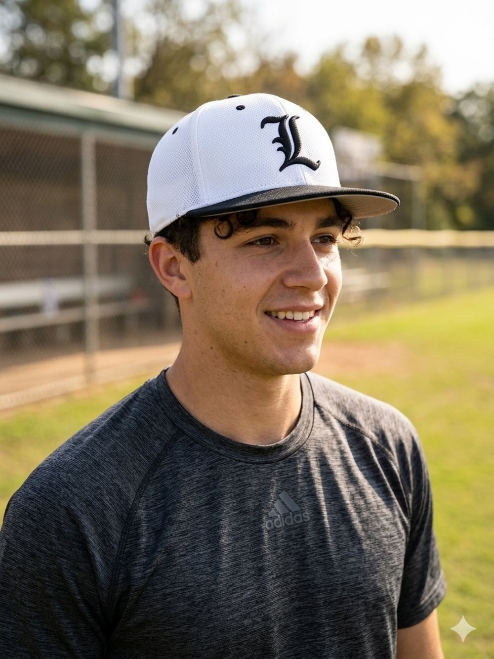adidas White and Black Baseball Cap with Script 'L' • Size OS